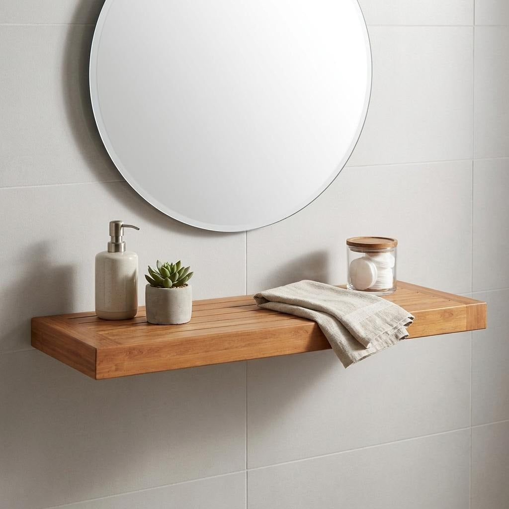 24" Brown Solid Wood Wall Mounted Floating Shelf - Office Supplies