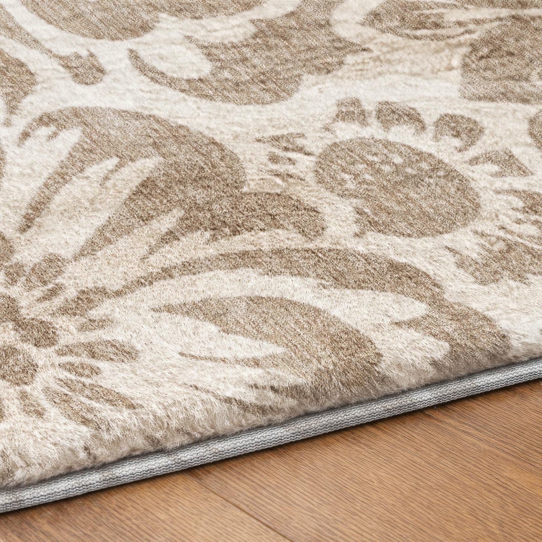 10' X 14' Taupe And Ivory Floral Shag Washable Area Rug With UV Protection - Home & Garden