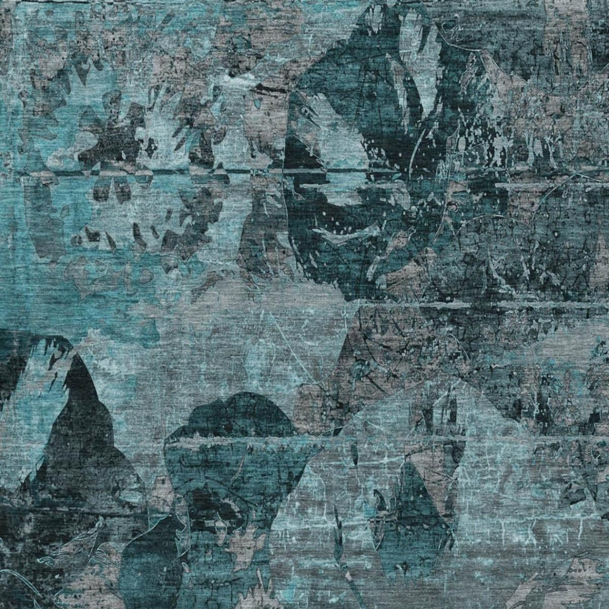 10' X 14' Teal And Gray Abstract Shag Washable Area Rug With UV Protection - Home & Garden