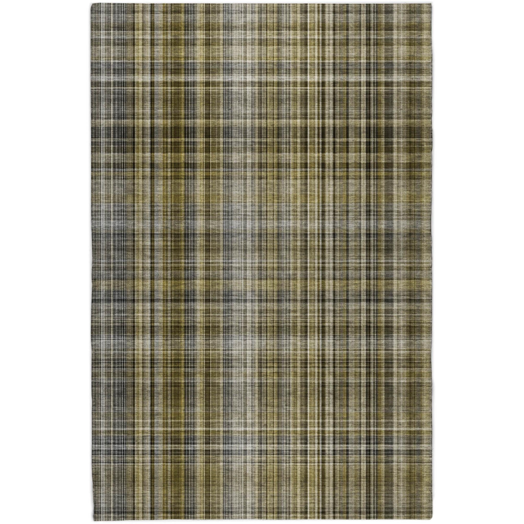 5' X 8' Taupe And Gray Plaid Shag Washable Area Rug With UV Protection - Home & Garden