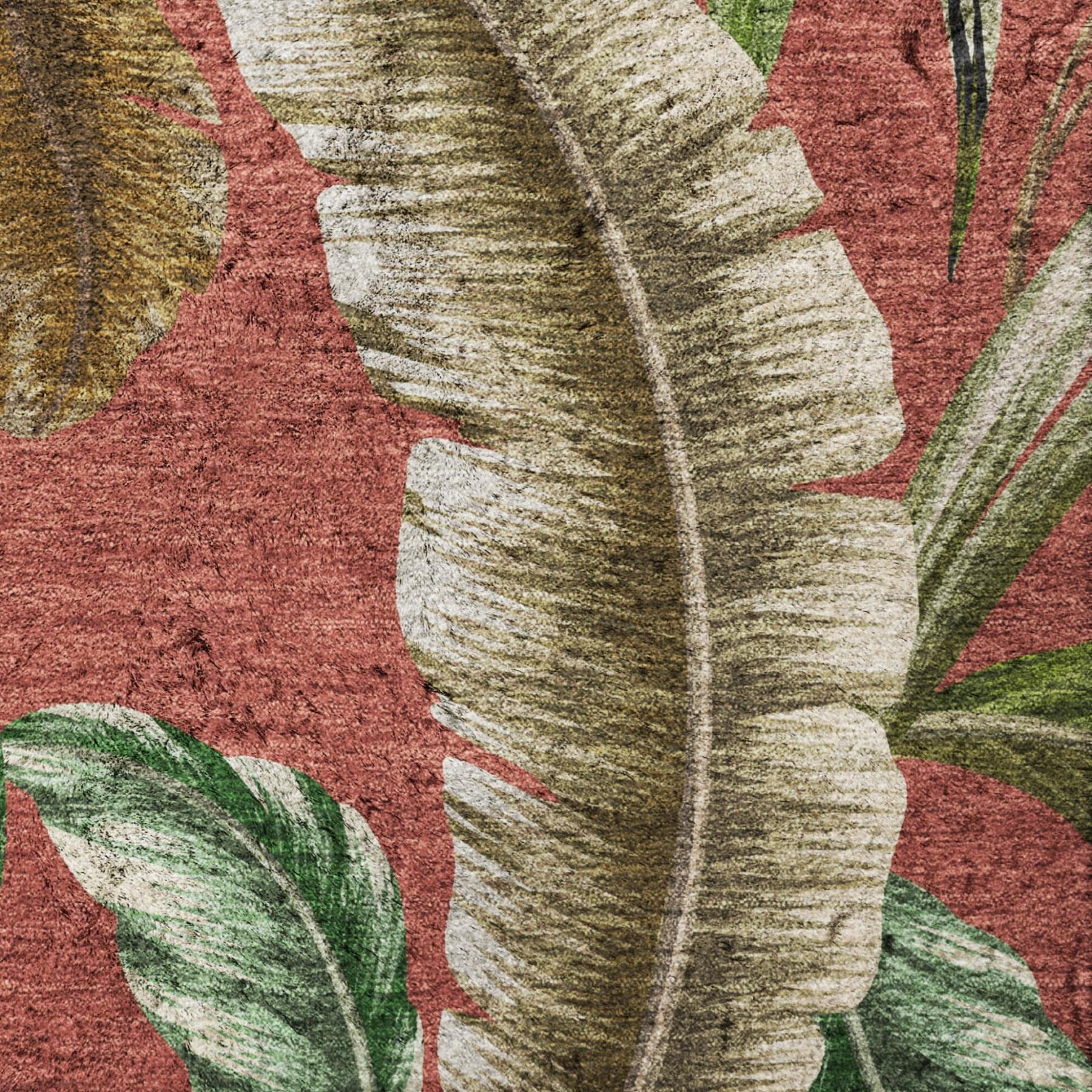 10' X 14' Red And Chocolate Floral Shag Washable Area Rug With UV Protection - Home & Garden