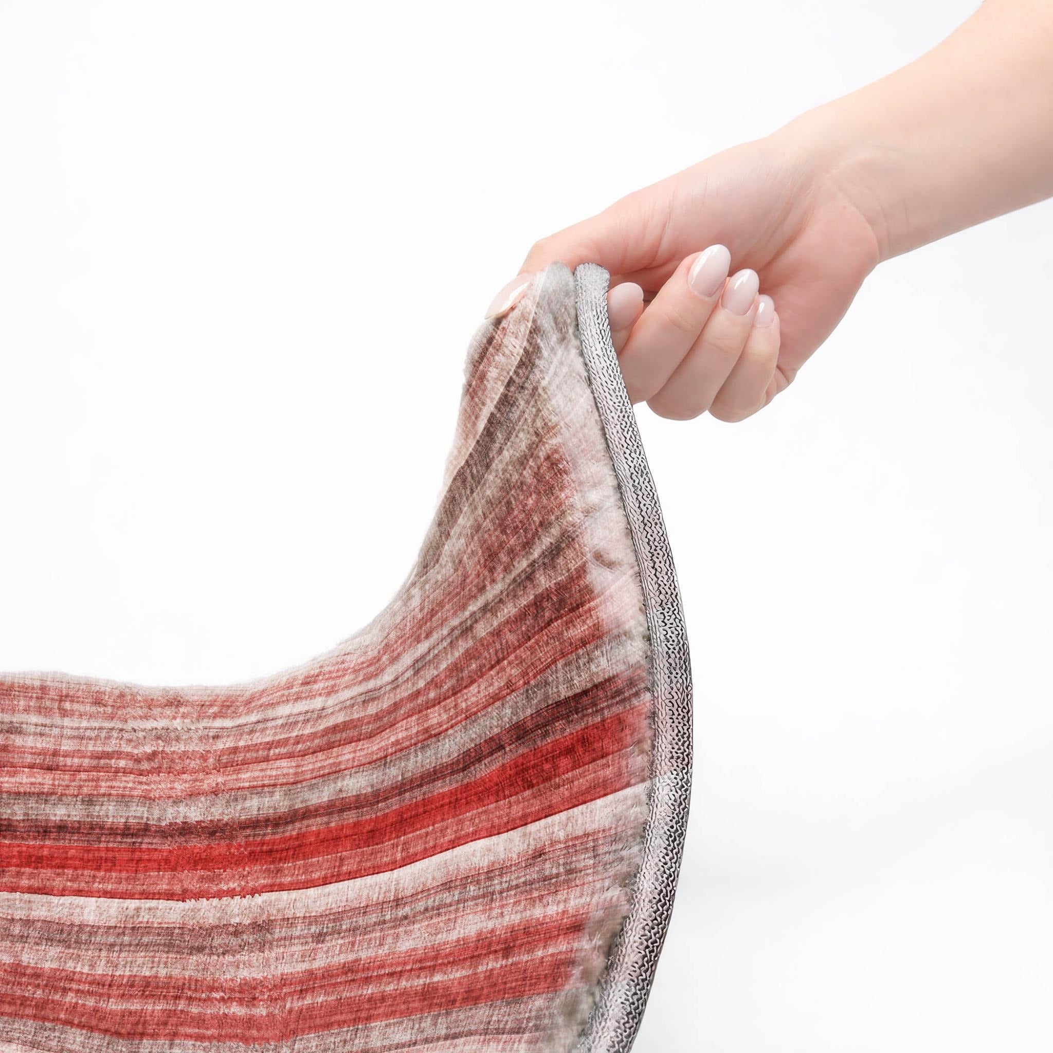 3' X 5' Red And Gray Striped Shag Washable Area Rug With UV Protection - Home & Garden