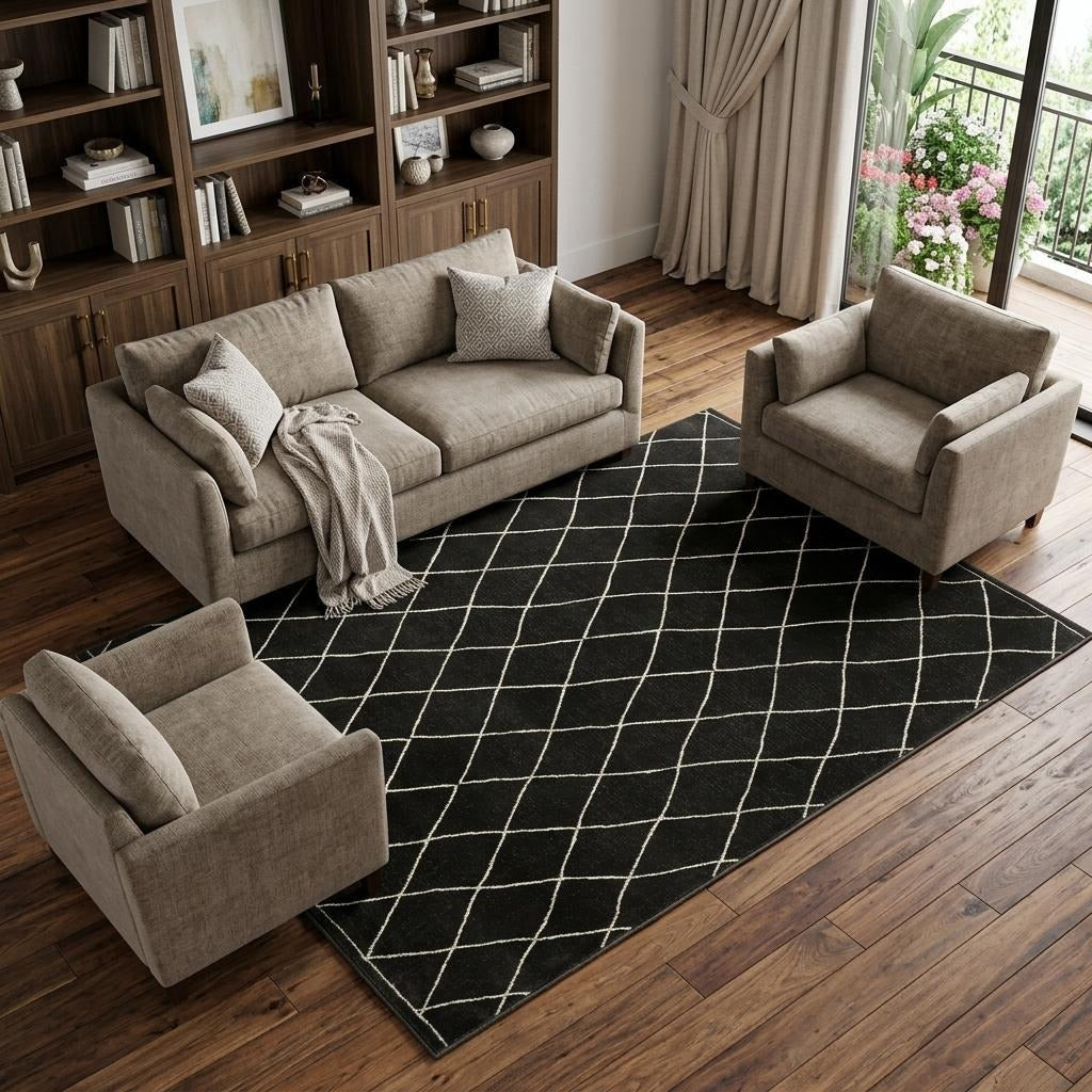 10' X 13' Charcoal And Ivory Trellis Area Rug - Home & Garden