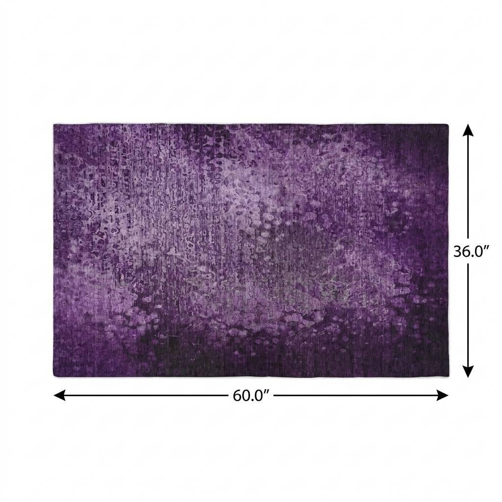 3' X 5' Purple And Ivory Abstract Shag Washable Area Rug With UV Protection - Home & Garden