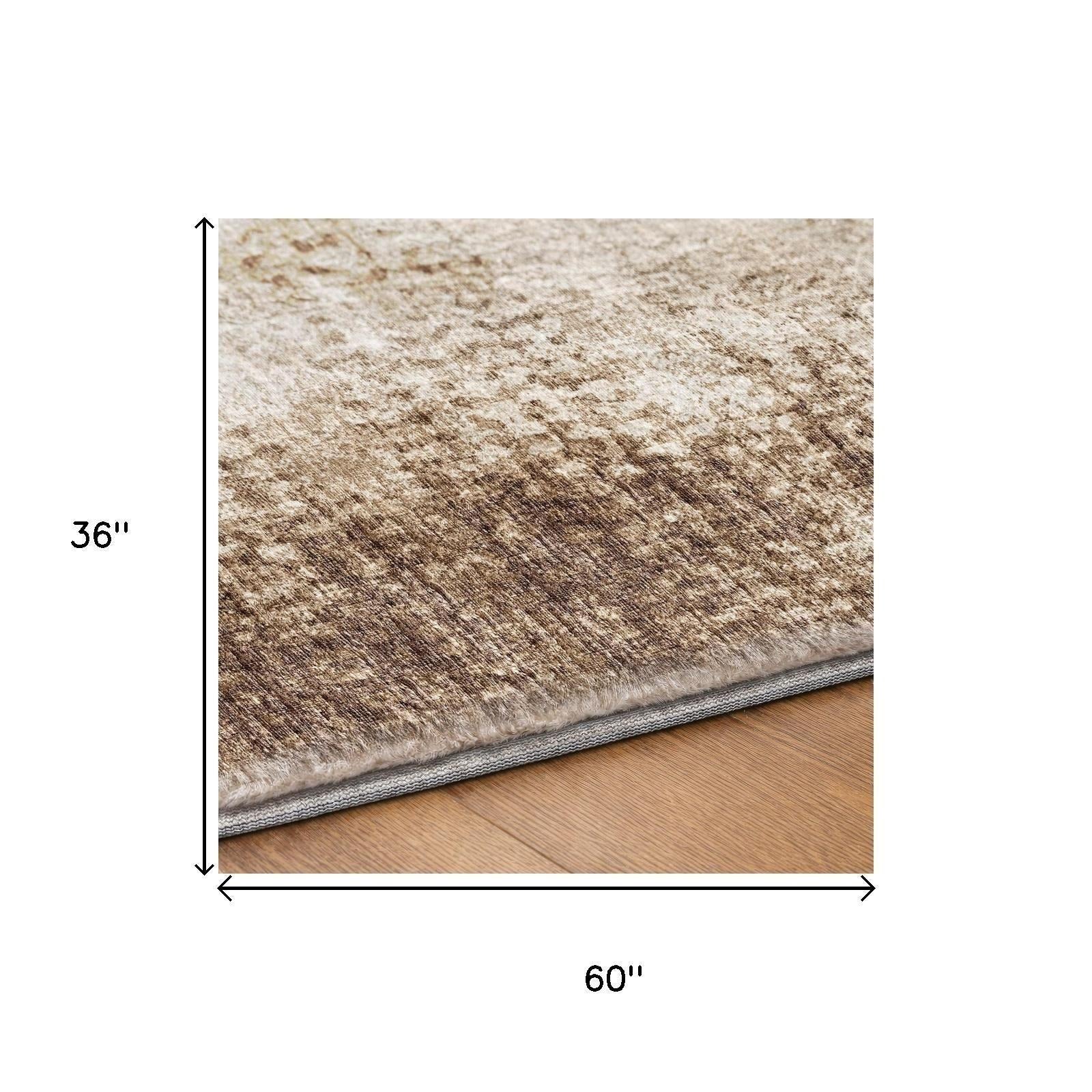3' X 5' Brown And Ivory Abstract Shag Washable Area Rug With UV Protection - Home & Garden