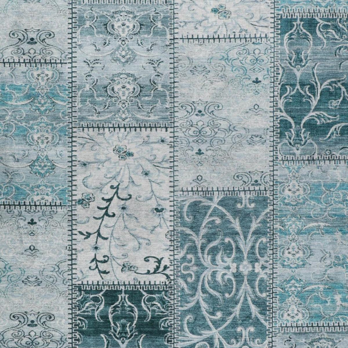 10' X 14' Teal And Ivory Floral Shag Washable Area Rug With UV Protection - Home & Garden