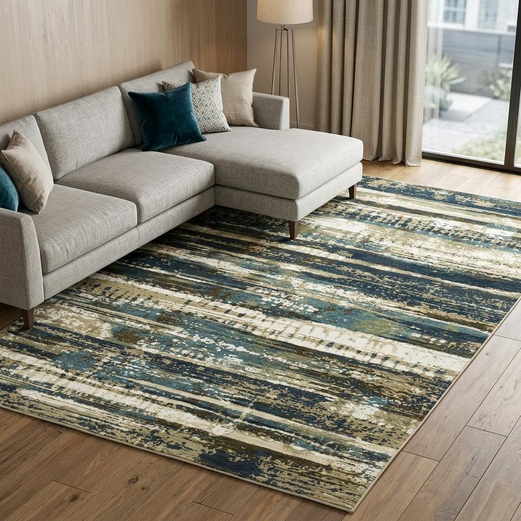 10' X 13' Beige And Blue Abstract Area Rug - Home & Garden