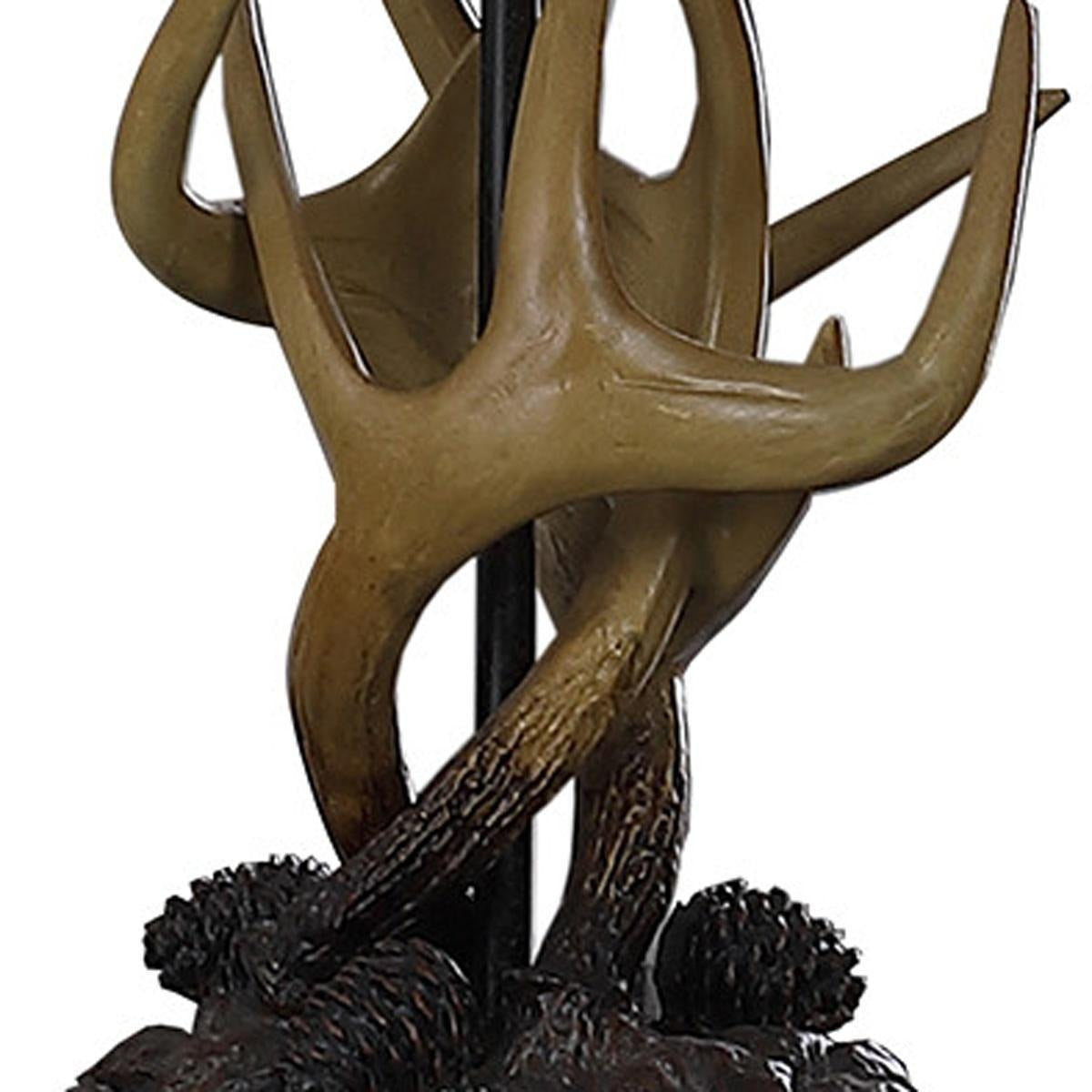 26" Natural And Brown Antlers Table Lamp With White Shade - Lighting