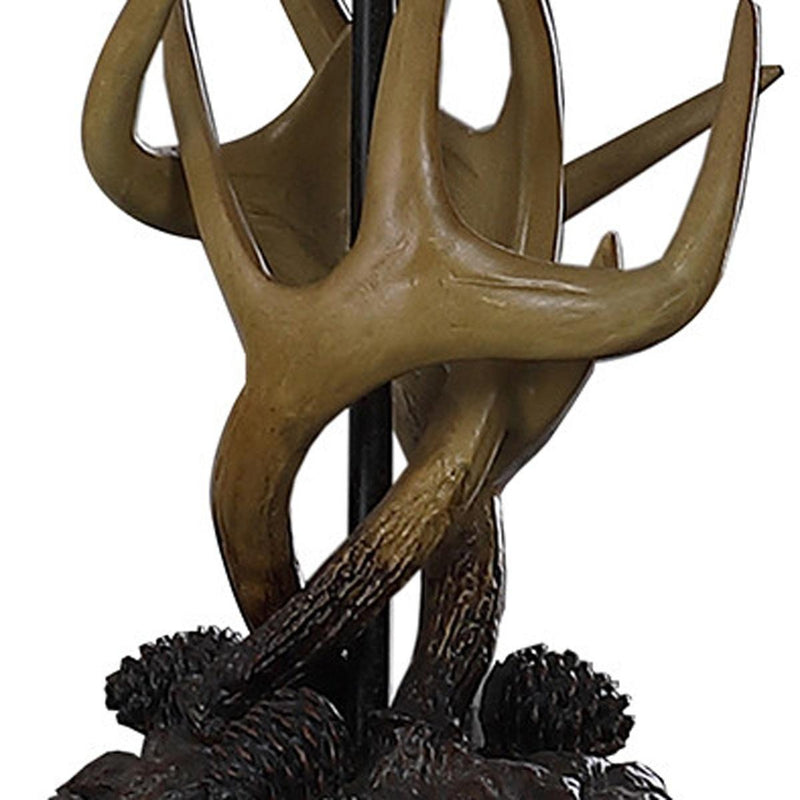 26" Natural And Brown Antlers Table Lamp With White Shade - Lighting