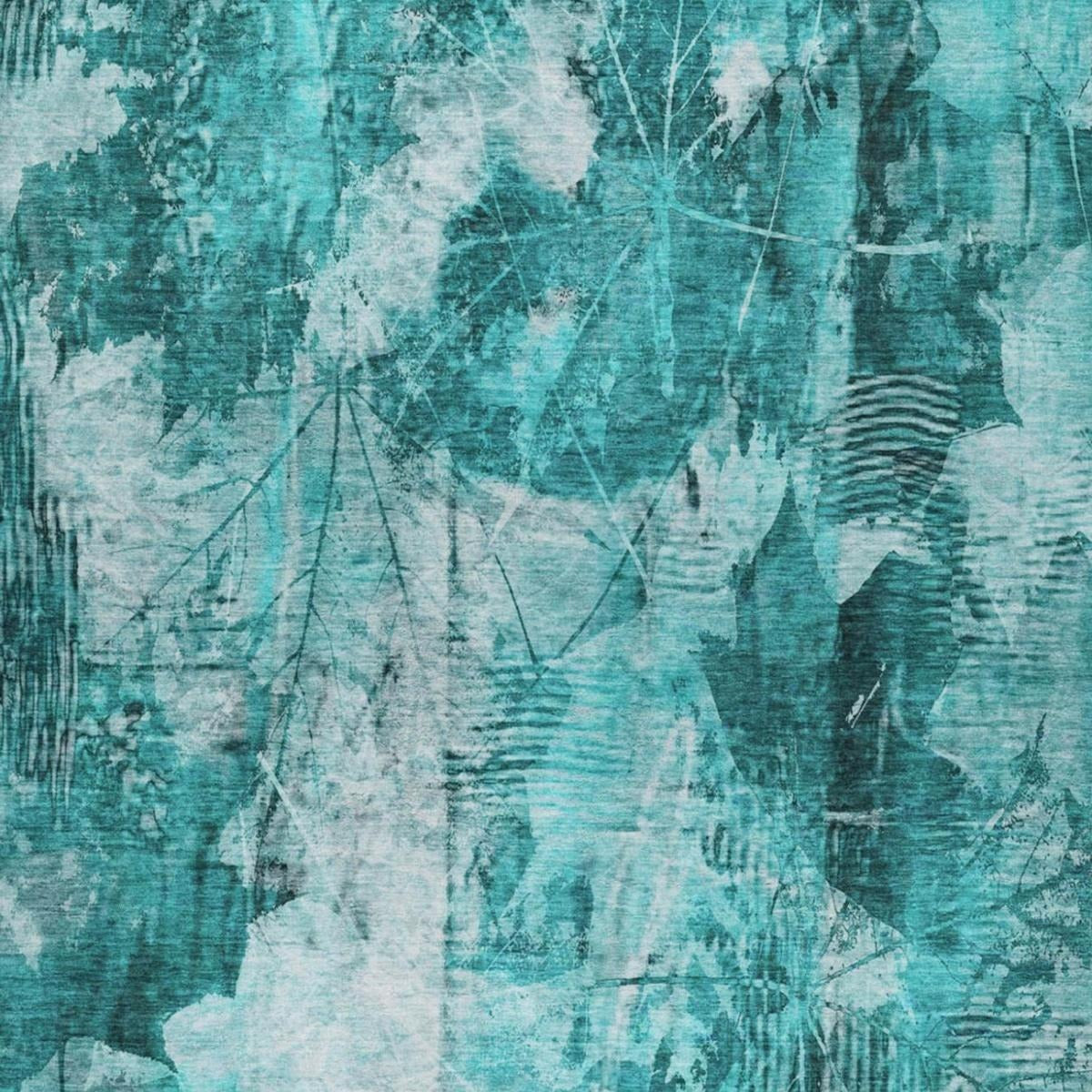 10' X 14' Teal And Ivory Floral Shag Washable Area Rug With UV Protection - Home & Garden