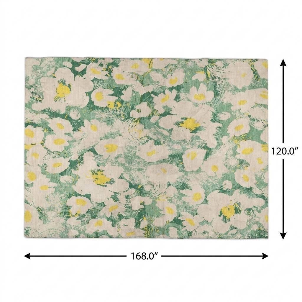 10' X 14' Green And Gold Floral Shag Washable Area Rug With UV Protection - Home & Garden