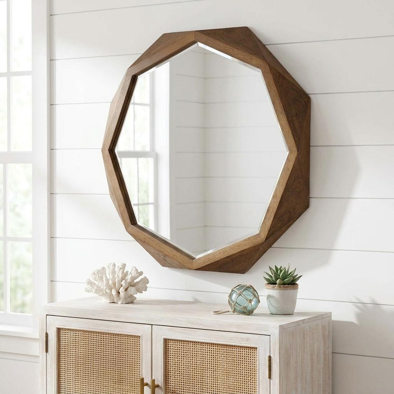 41" Brown Solid Wood Octagon Framed Accent Mirror - Bed & Bath