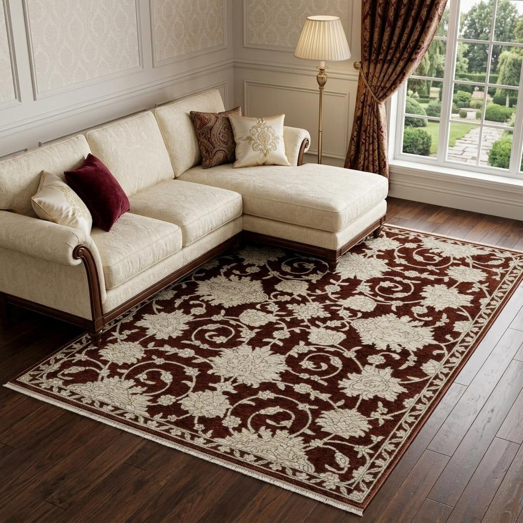 10' X 13' Beige Floral Area Rug With Fringe - Home & Garden