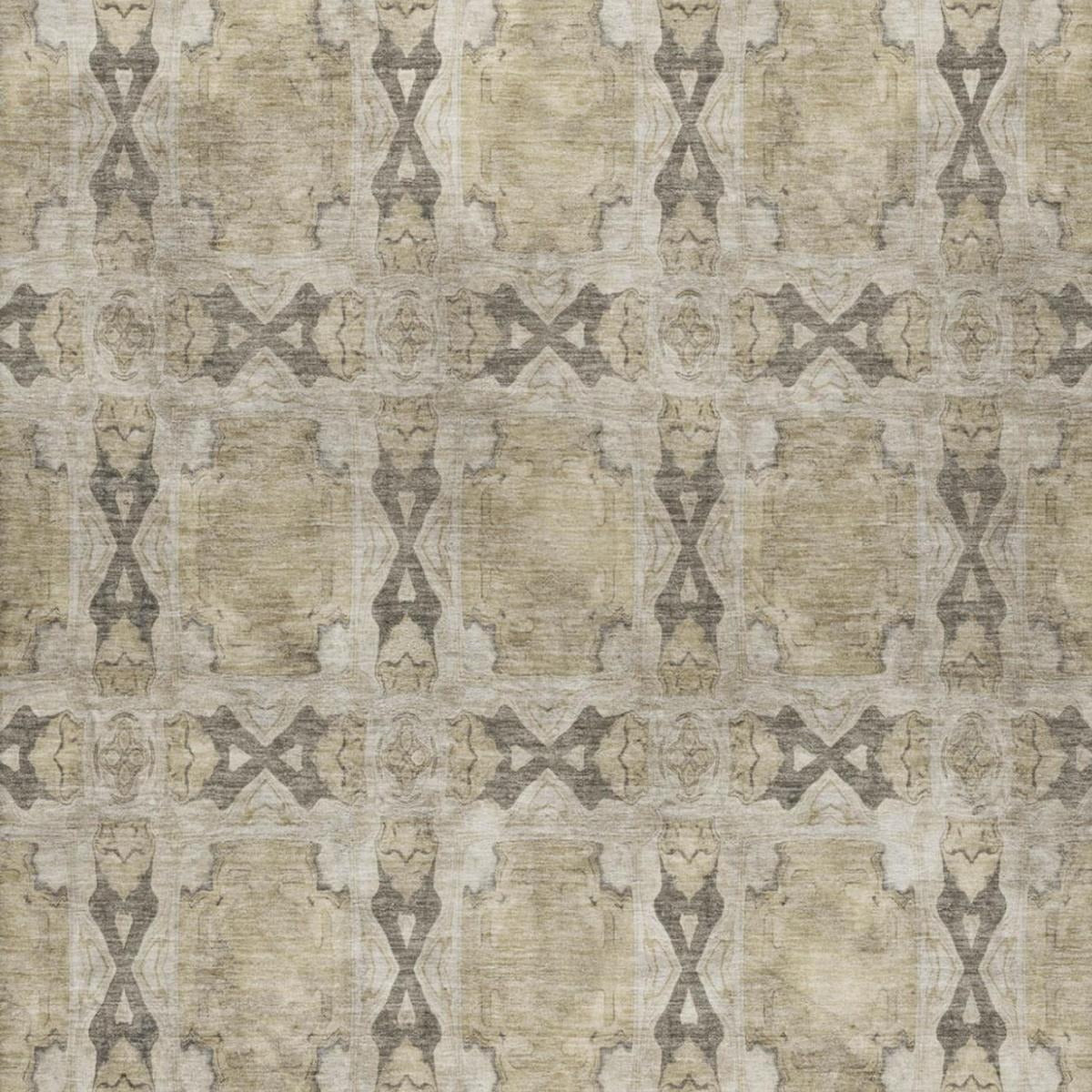5' X 8' Beige And Gray Geometric Shag Washable Area Rug With UV Protection - Home & Garden