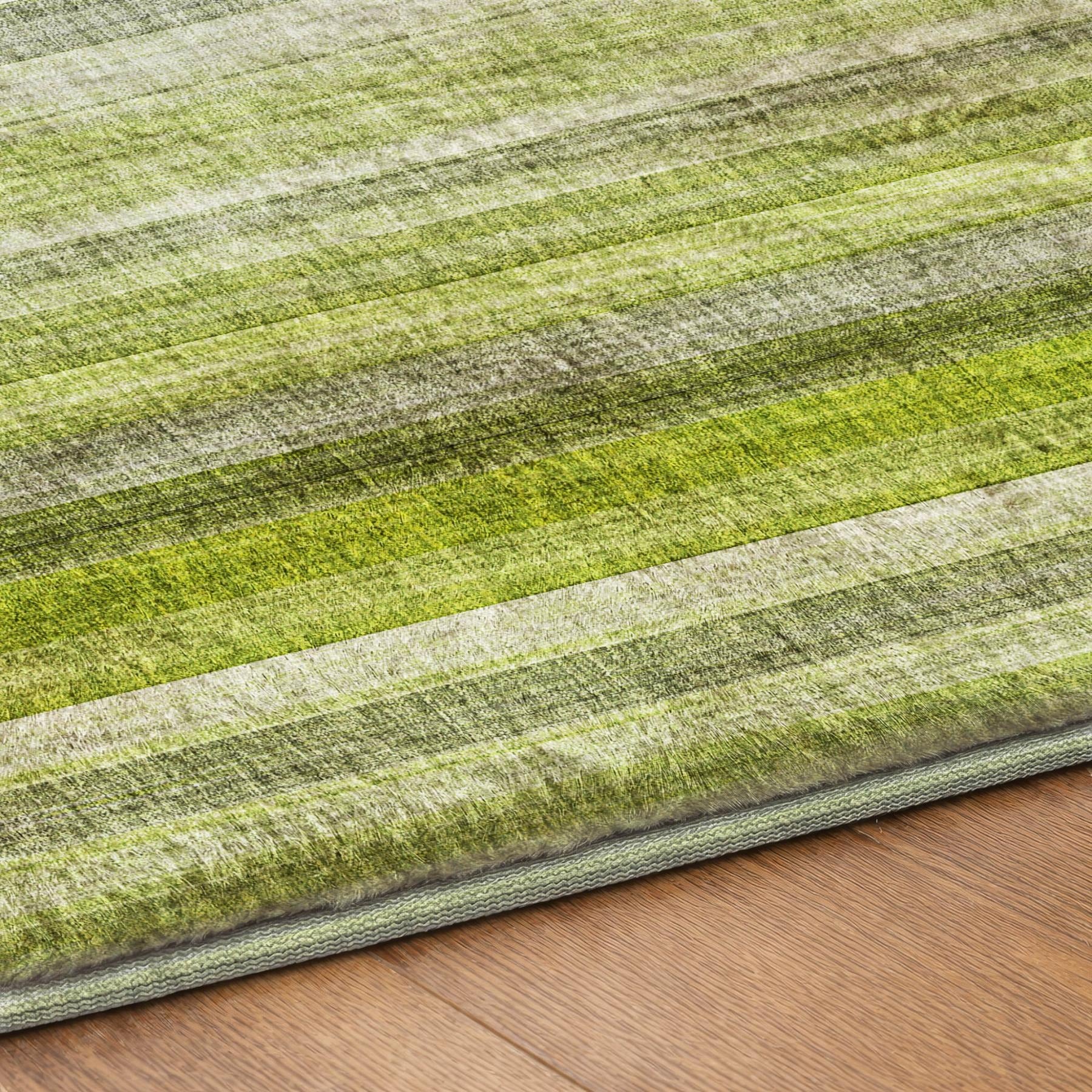 10' X 14' Green And Gray Striped Shag Washable Area Rug With UV Protection - Home & Garden