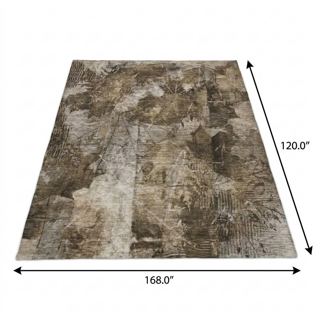 10' X 14' Taupe And Beige Floral Shag Washable Area Rug With UV Protection - Home & Garden