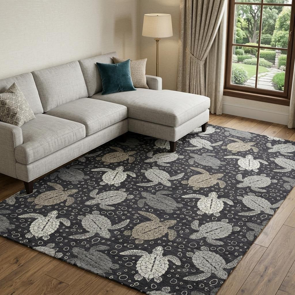 10' X 14' Midnight And Taupe Animal Print Shag Washable Area Rug With UV Protection - Home & Garden