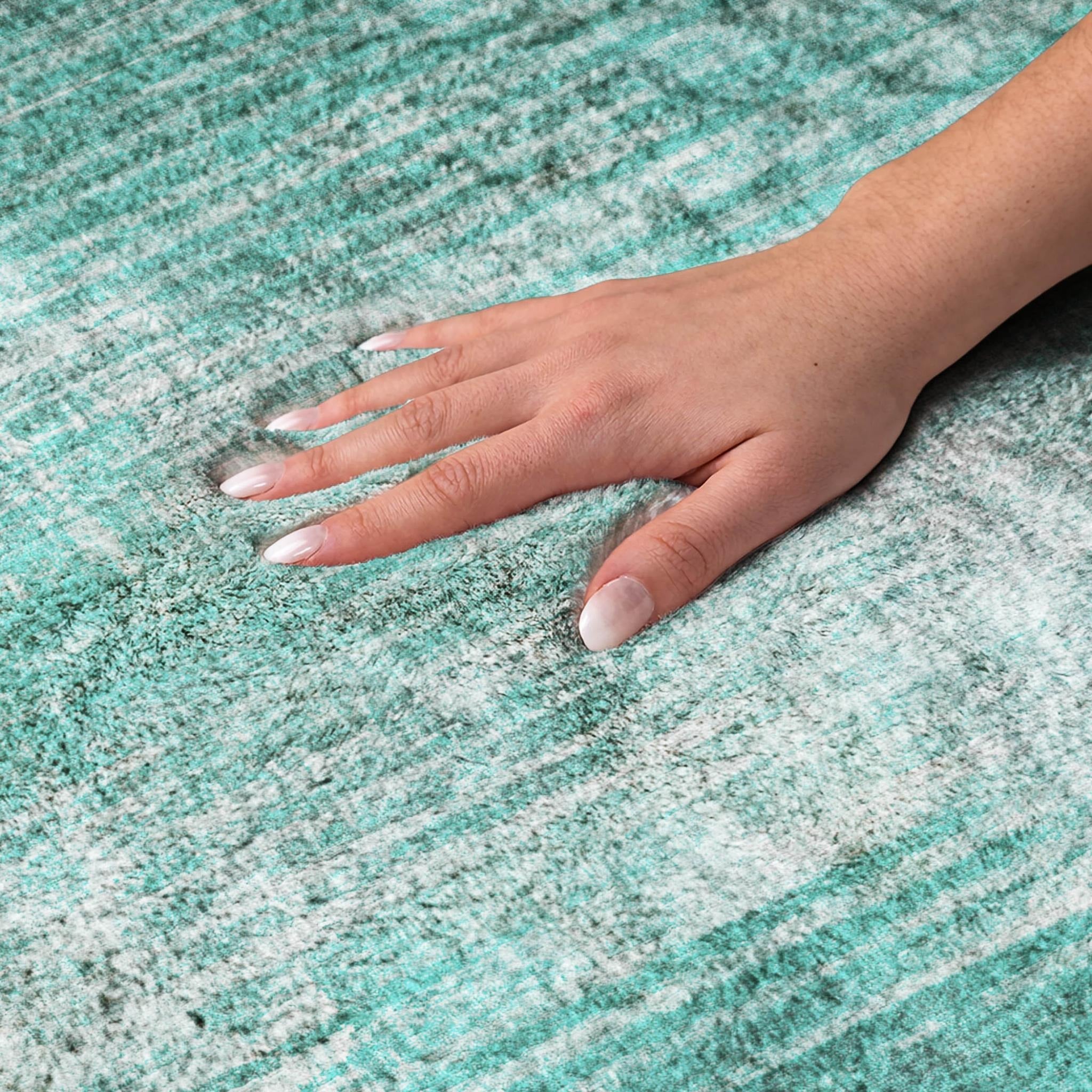 3' X 5' Teal And Aqua Striped Shag Washable Area Rug With UV Protection - Home & Garden