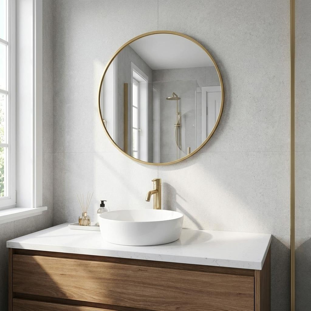 32" Black Aluminum Round Framed Bathroom Vanity Mirror - Bed & Bath