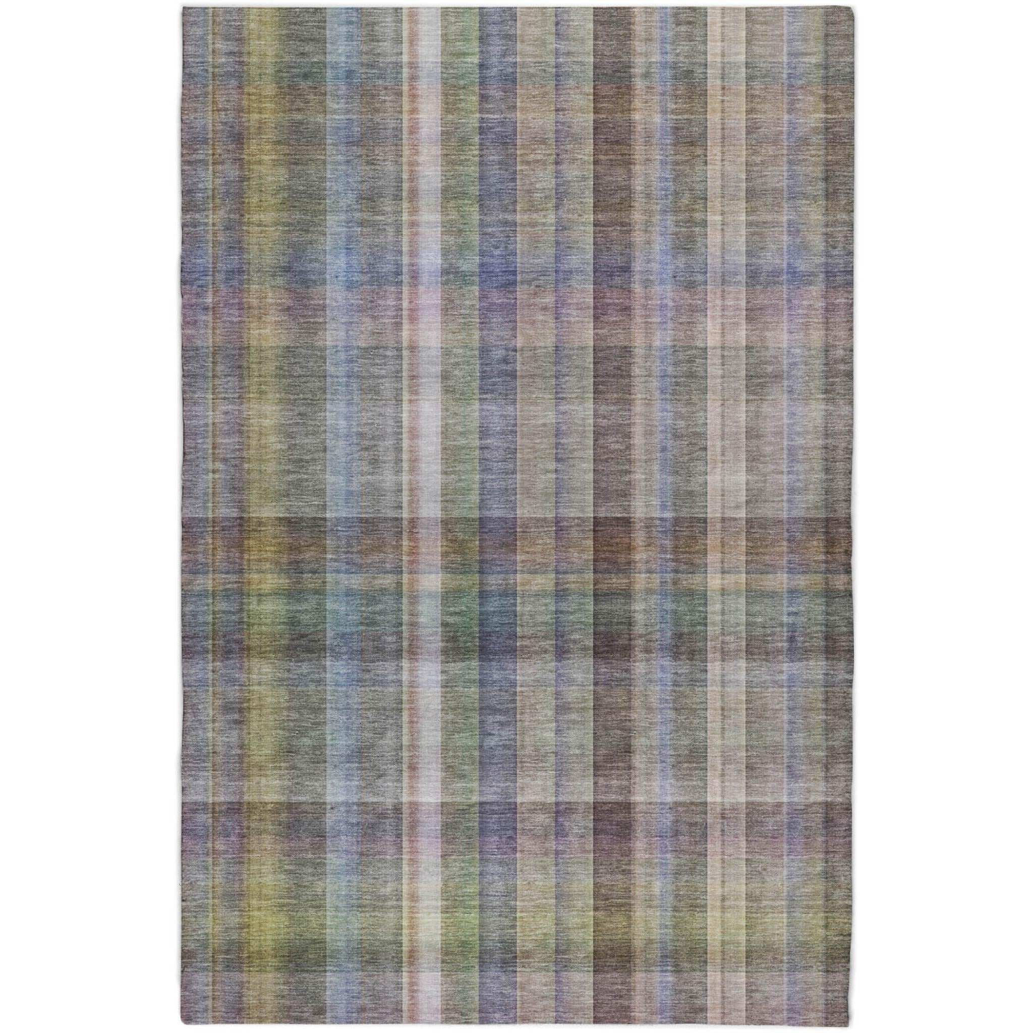 3' X 5' Pewter And Gray Plaid Shag Washable Area Rug With UV Protection - Home & Garden