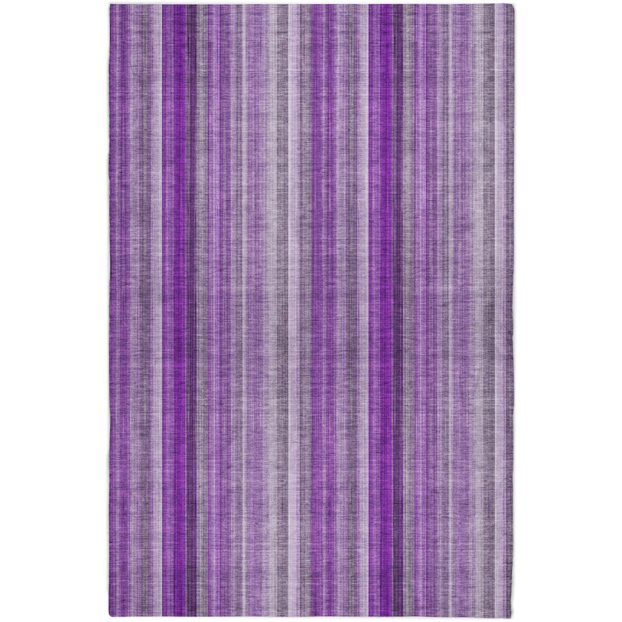 10' X 14' Purple And Gray Striped Shag Washable Area Rug With UV Protection - Home & Garden