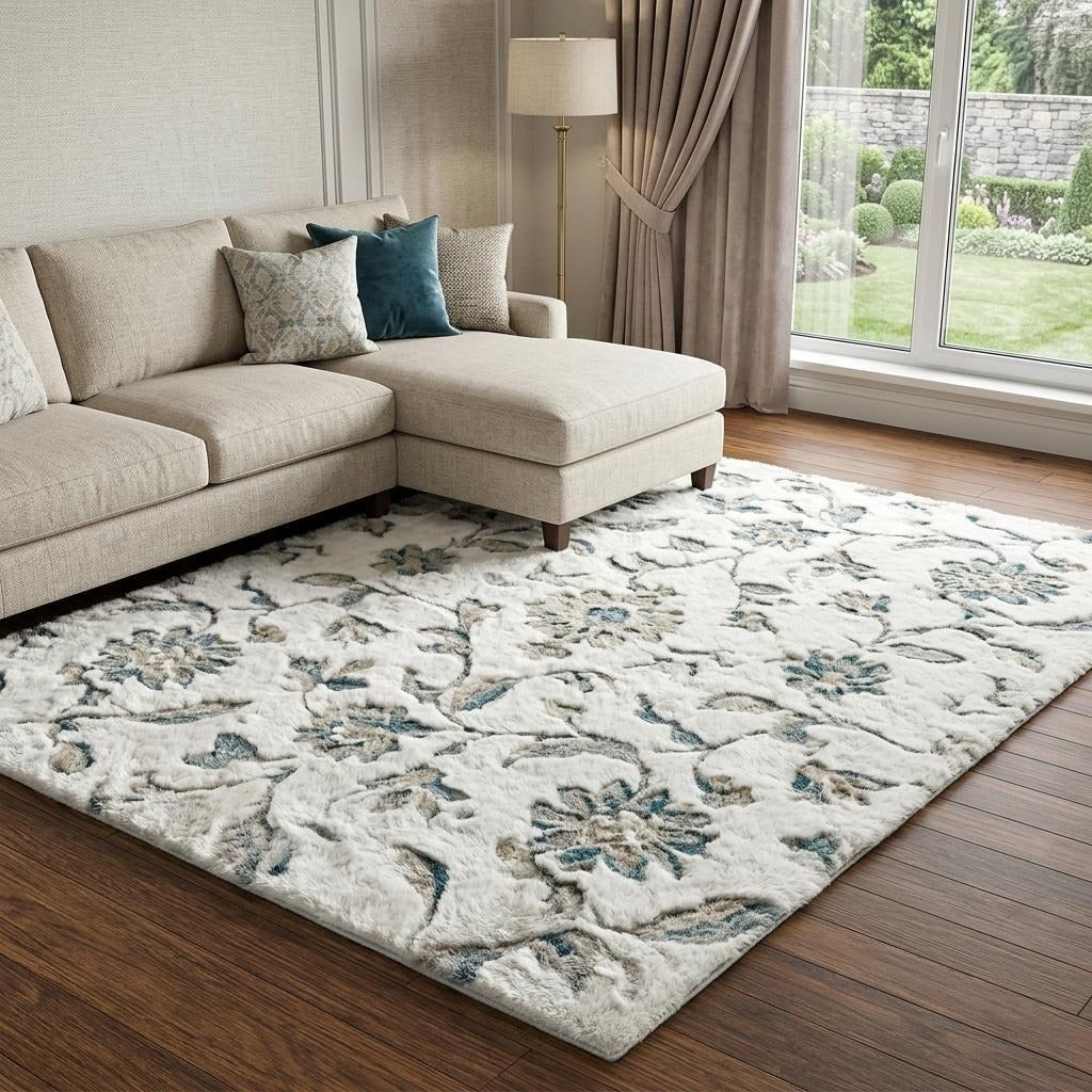 10' X 14' Pink And Ivory Floral Shag Washable Area Rug With UV Protection - Home & Garden