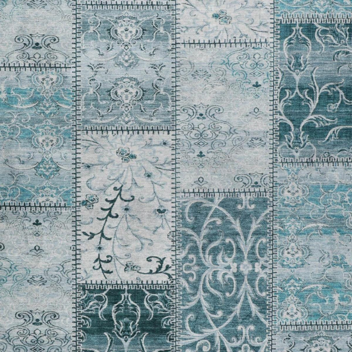 3' X 5' Teal And Ivory Floral Shag Washable Area Rug With UV Protection - Home & Garden