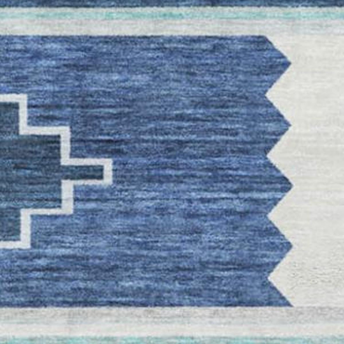 10' X 14' Blue And Denim Blue Geometric Shag Washable Area Rug With UV Protection - Home & Garden