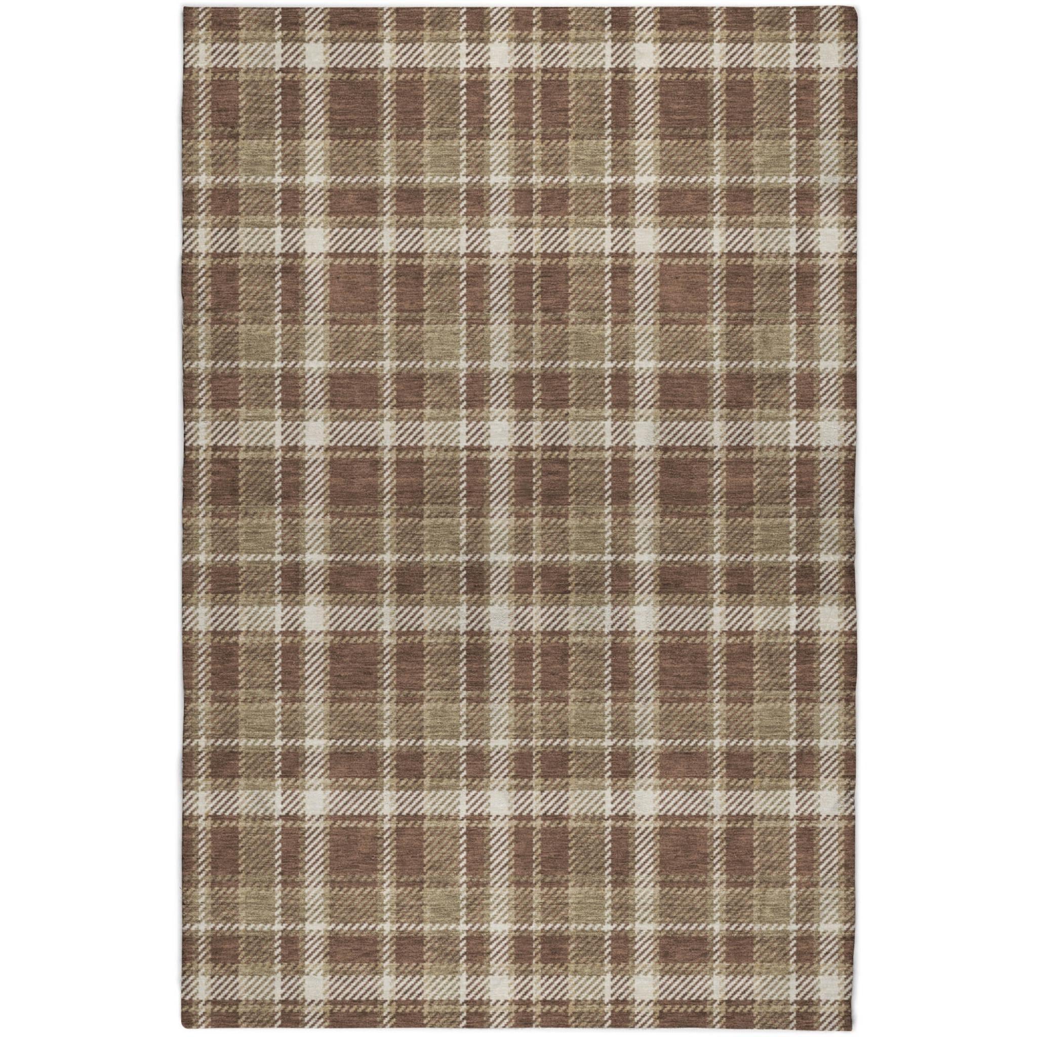 3' X 5' Chocolate And Taupe Plaid Shag Washable Area Rug With UV Protection - Home & Garden