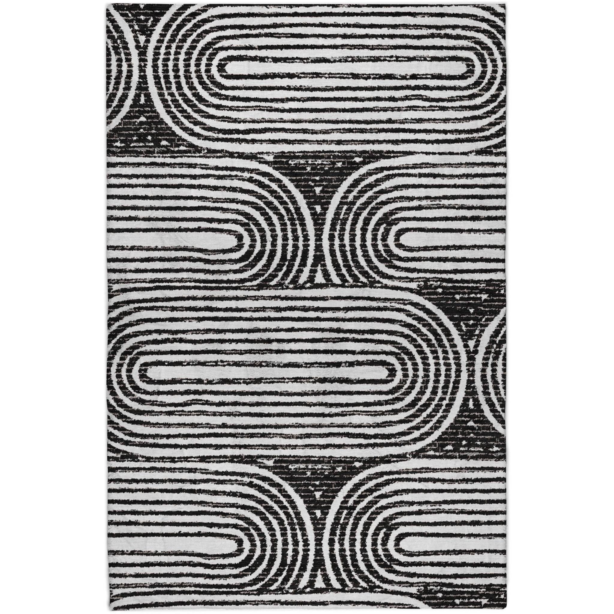 10' X 14' Black And Ivory Geometric Shag Washable Area Rug With UV Protection - Home & Garden