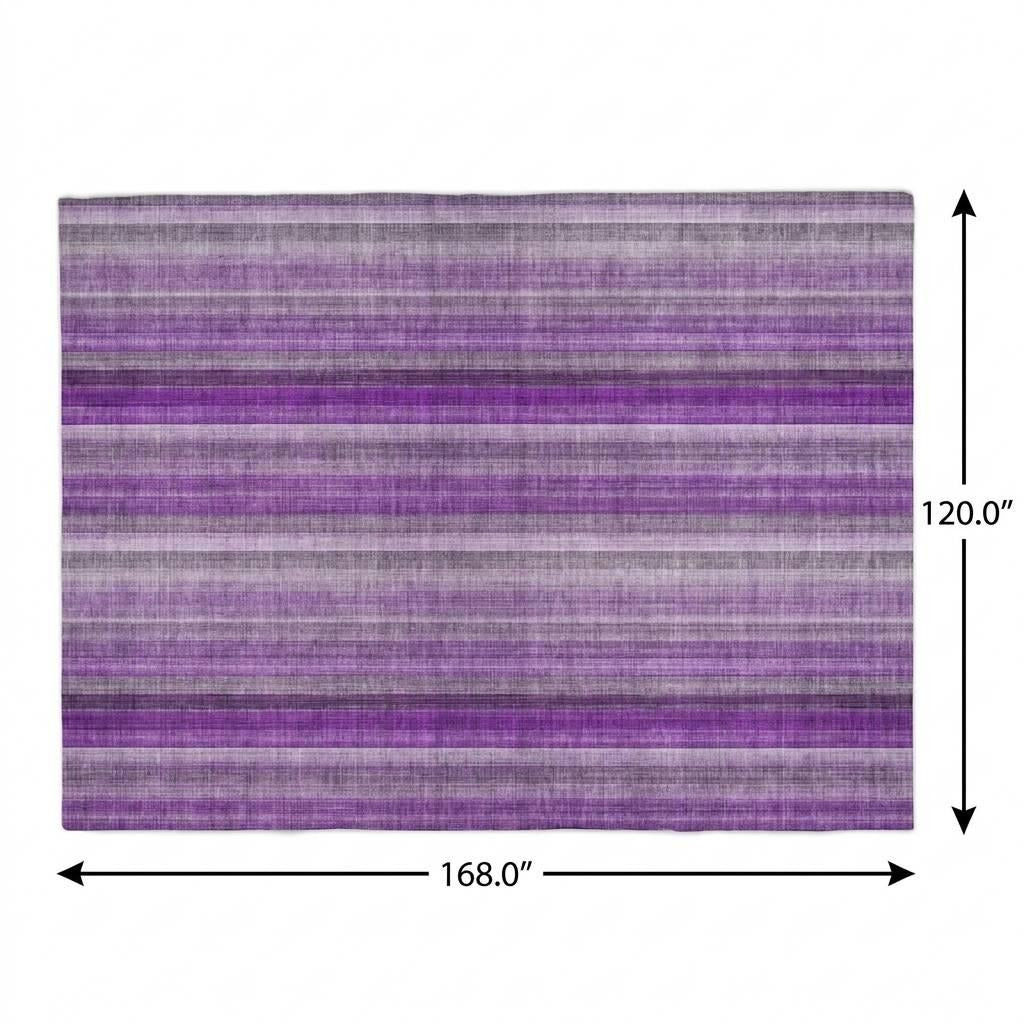 10' X 14' Purple And Gray Striped Shag Washable Area Rug With UV Protection - Home & Garden