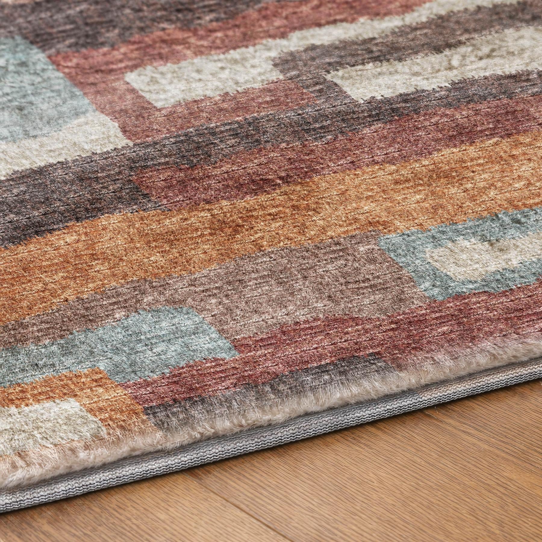 10' X 14' Orange And Burgundy Striped Shag Washable Area Rug With UV Protection - Home & Garden