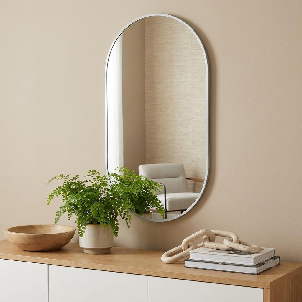 28" Silver Aluminum Oval Framed Accent Mirror - Bed & Bath