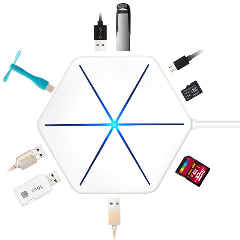 High Speed USB 3.0 2.0 HUB External 6 Port Usb Splitter with Micro Usb Interface SD TF Card Reader for Laptop PC