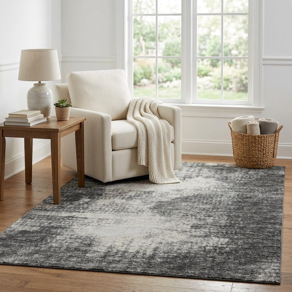 5' X 8' Black And Chocolate Abstract Shag Washable Area Rug With UV Protection - Home & Garden
