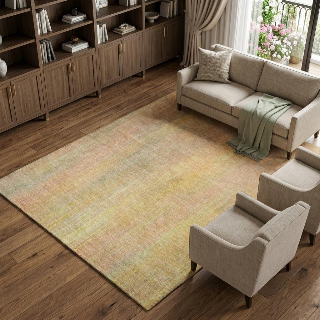 10' X 14' Blush And Gold Striped Shag Washable Area Rug With UV Protection - Home & Garden