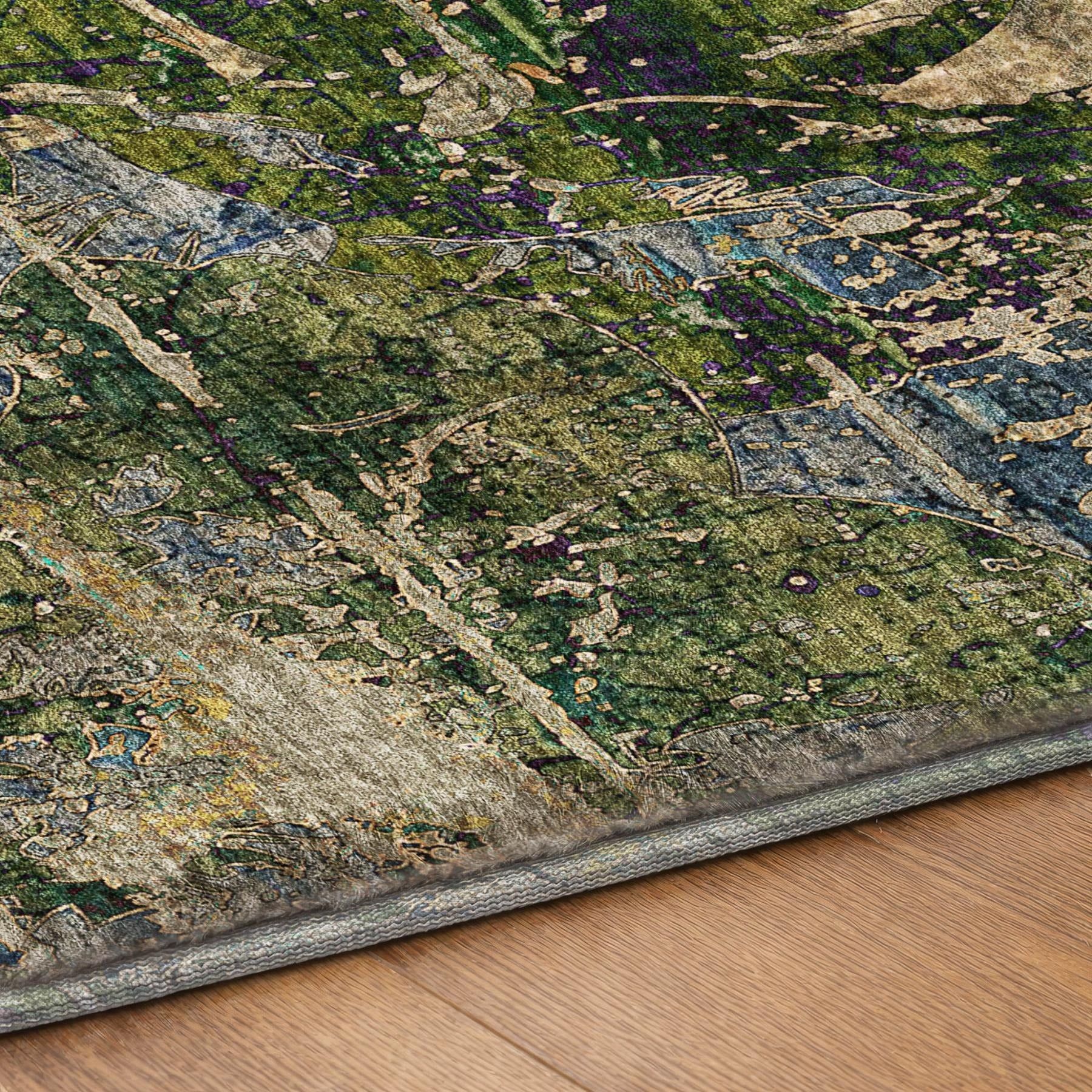 10' X 14' Taupe And Olive Green Abstract Shag Washable Area Rug With UV Protection - Home & Garden
