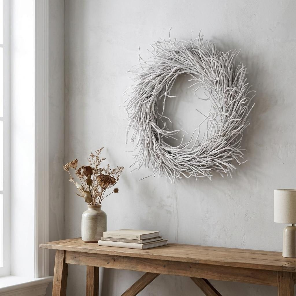 28" White Willow Dried Wreath - Home & Garden