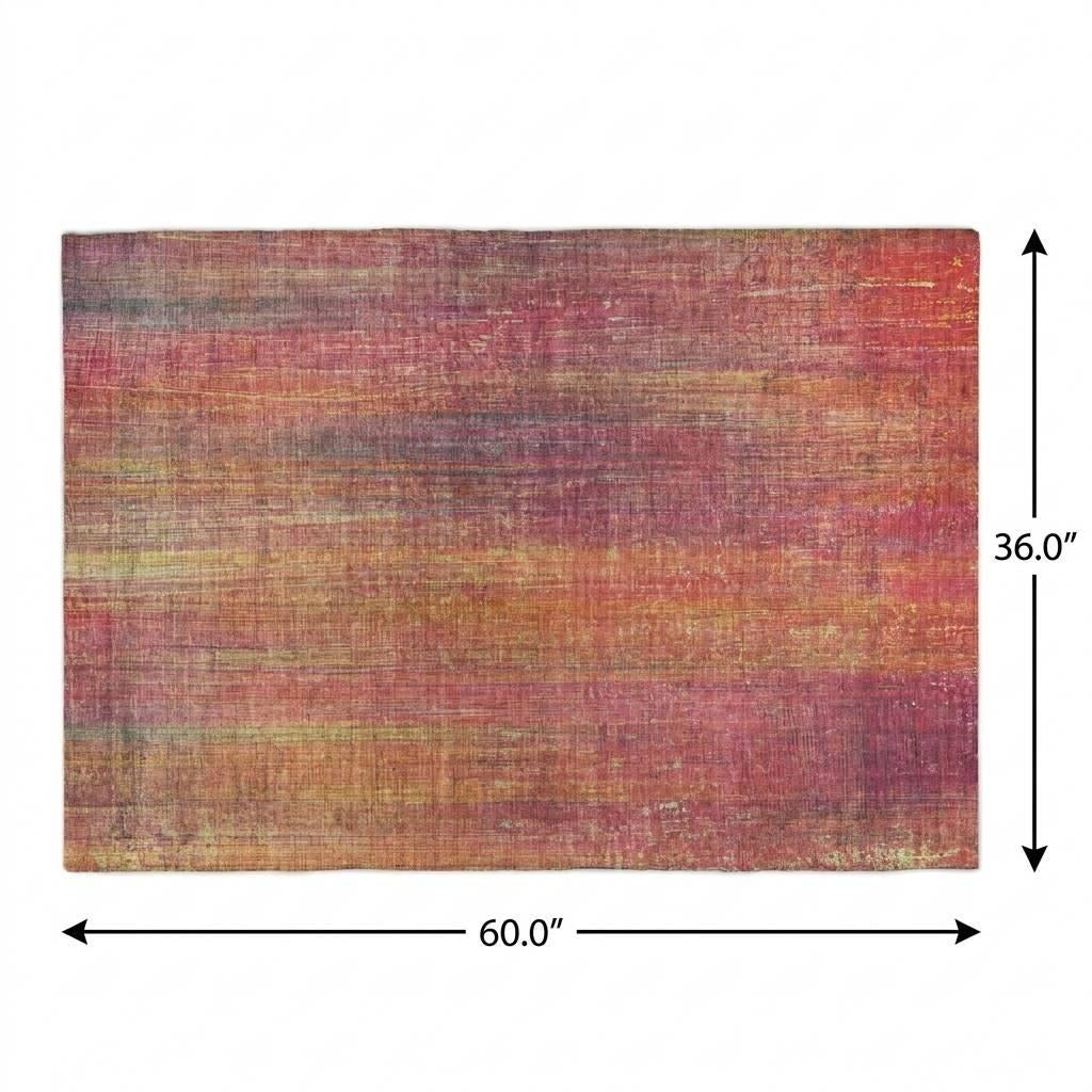 3' X 5' Red And Gold Striped Shag Washable Area Rug With UV Protection - Home & Garden