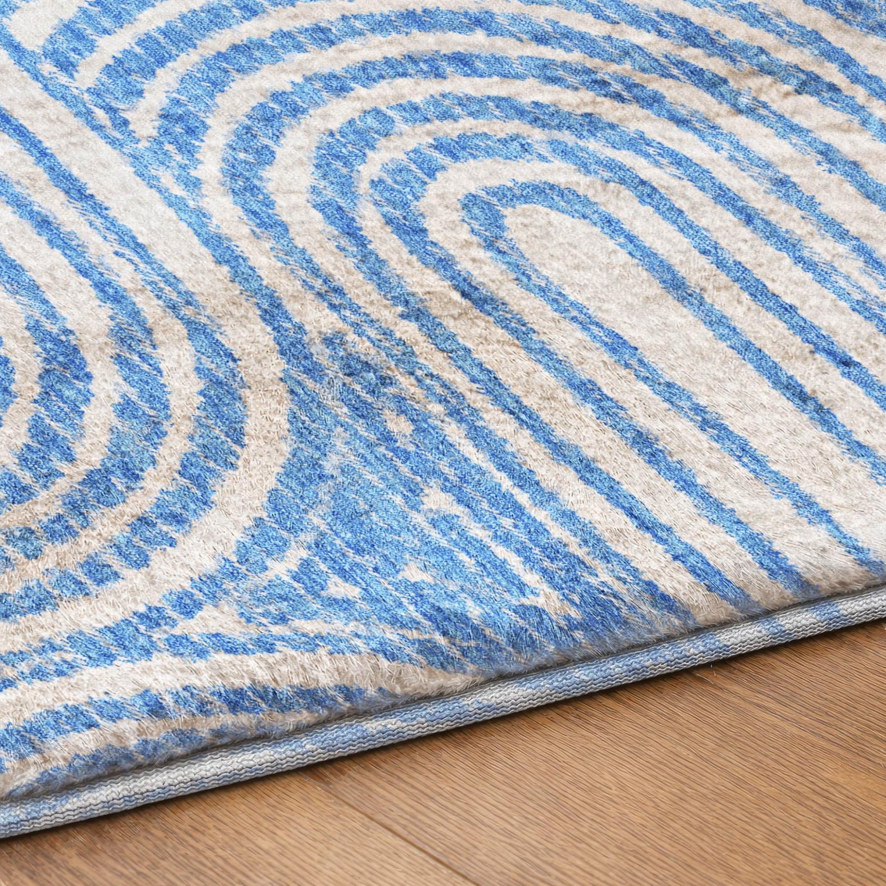 10' X 14' Blue And Ivory Geometric Shag Washable Area Rug With UV Protection - Home & Garden