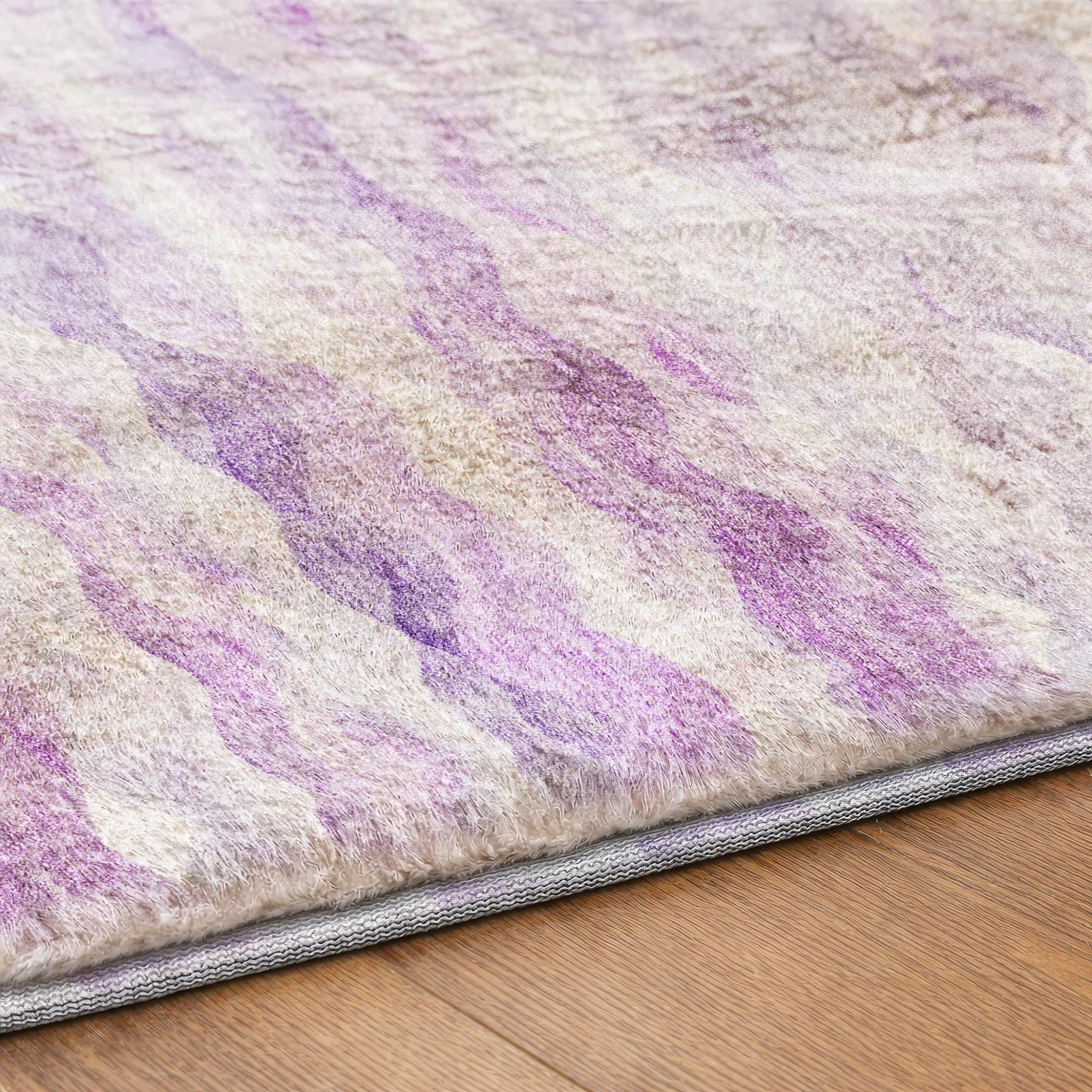 5' X 8' Purple And Violet Striped Shag Washable Area Rug With UV Protection - Home & Garden