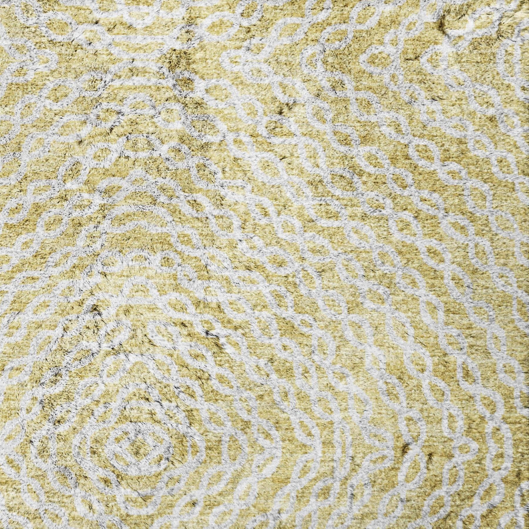 10' X 14' Yellow And Beige Abstract Shag Washable Area Rug With UV Protection - Home & Garden