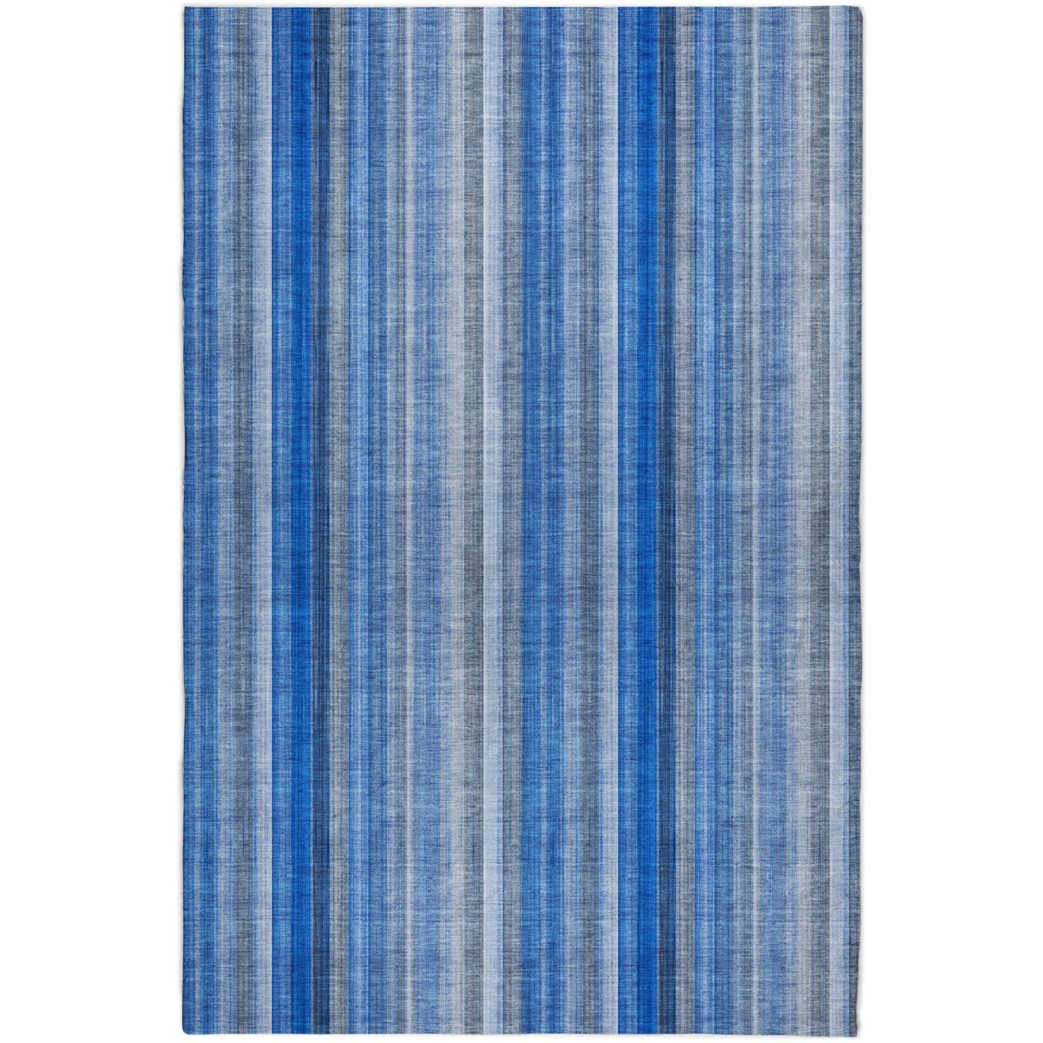 3' X 5' Blue And Gray Striped Shag Washable Area Rug With UV Protection - Home & Garden