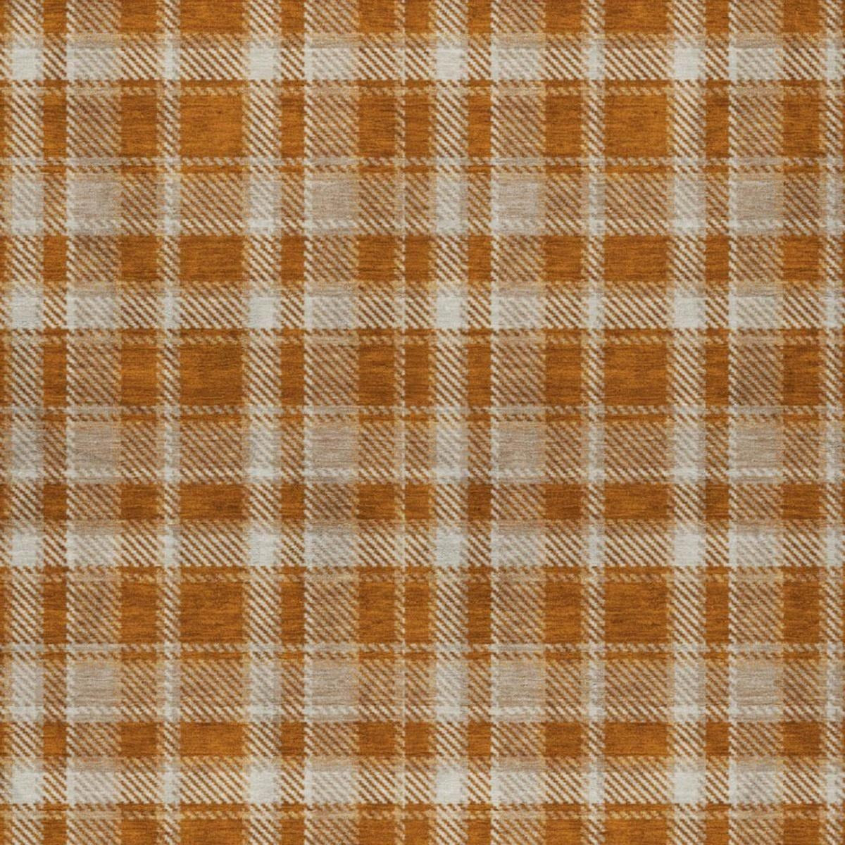 10' X 14' Orange And Taupe Plaid Shag Washable Area Rug With UV Protection - Home & Garden