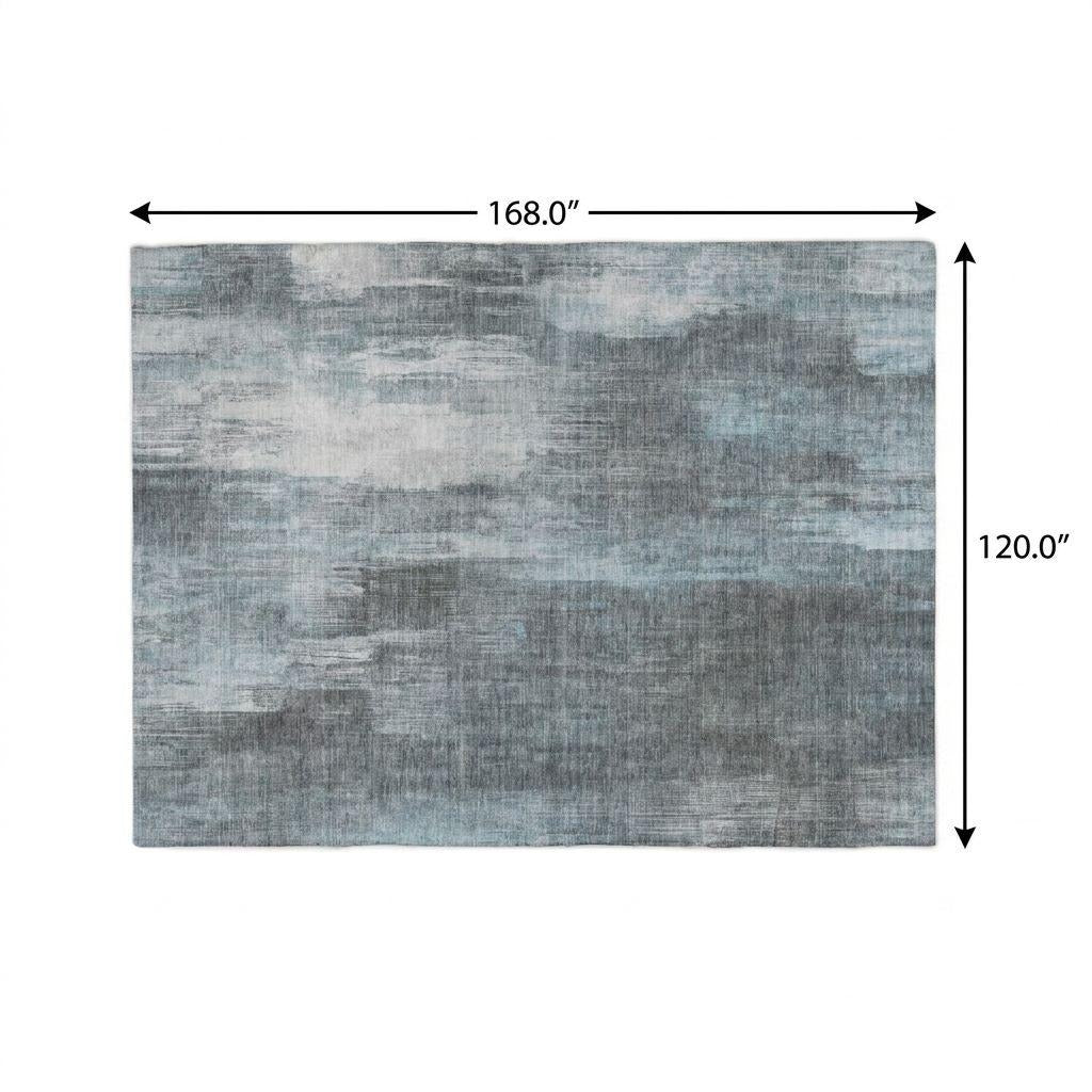 10' X 14' Teal And Ivory Abstract Shag Washable Area Rug With UV Protection - Home & Garden