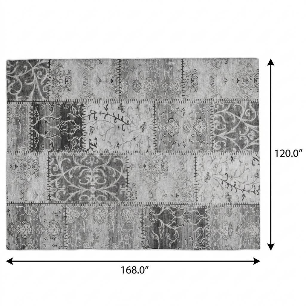 10' X 14' Gray And Silver Floral Shag Washable Area Rug With UV Protection - Home & Garden