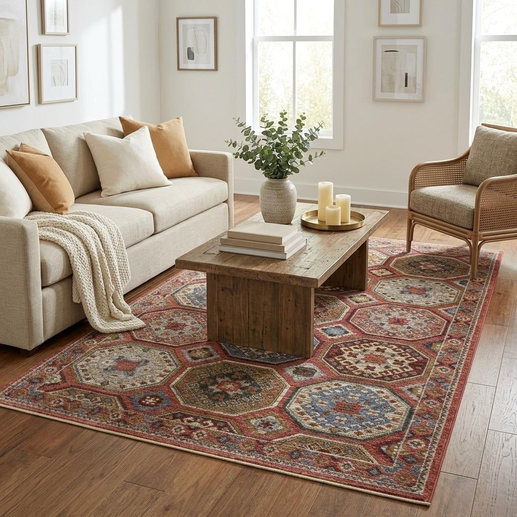 5' X 8' Pink And Red Medallion Area Rug With Fringe - Home & Garden