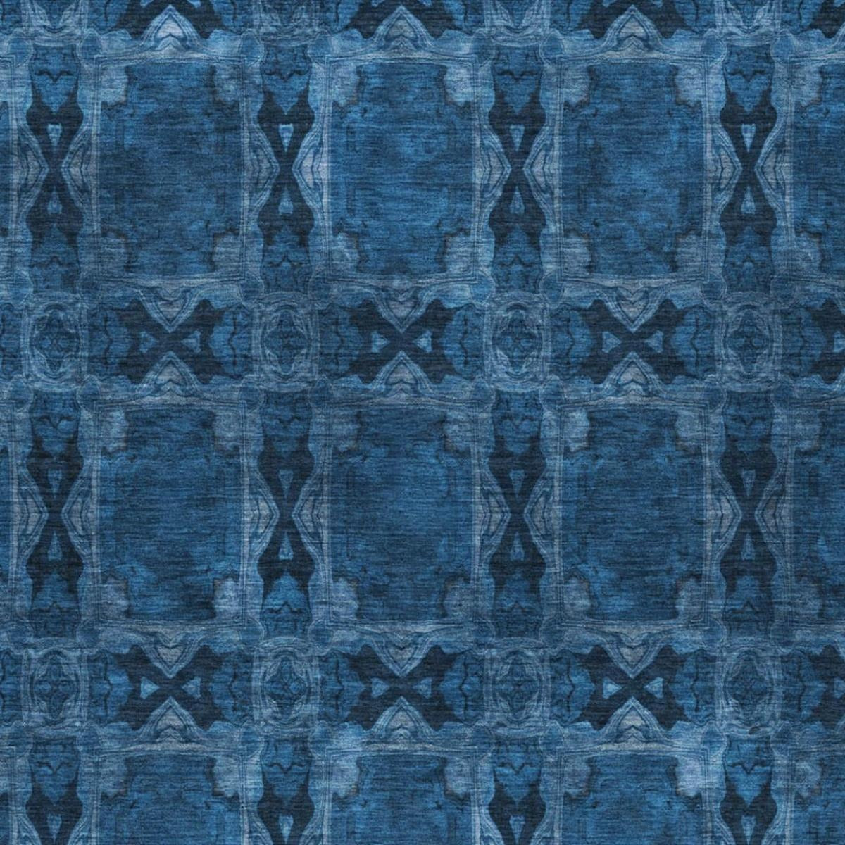 5' X 8' Navy Blue And Gray Geometric Shag Washable Area Rug With UV Protection - Home & Garden
