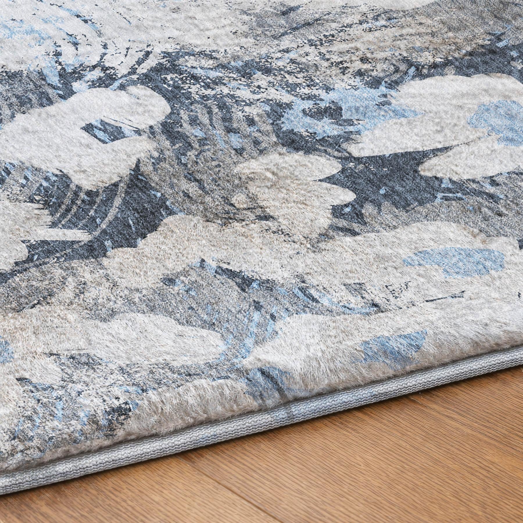10' X 14' Denim Blue And Blue Floral Shag Washable Area Rug With UV Protection - Home & Garden