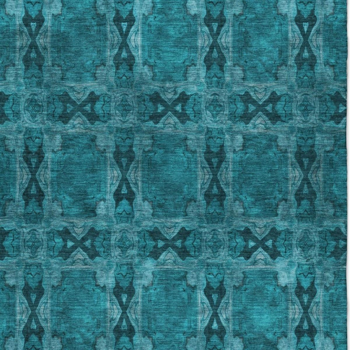 10' X 14' Teal And Charcoal Geometric Shag Washable Area Rug With UV Protection - Home & Garden